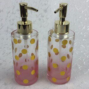 The Spring Shop Liquid Soap/Lotion Glass Dispensers (2) with Gold Polka Dots NWT